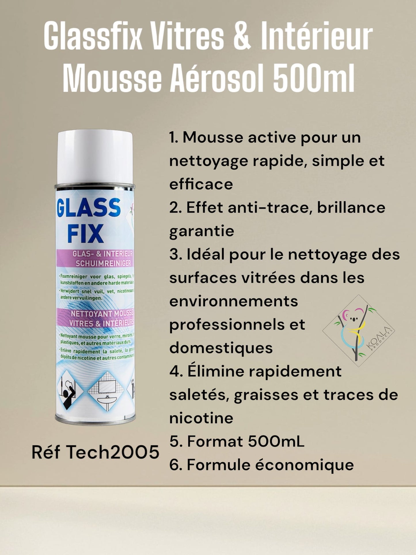 GLASS FIX MOUSSE ACTIVE 500ML KOALA